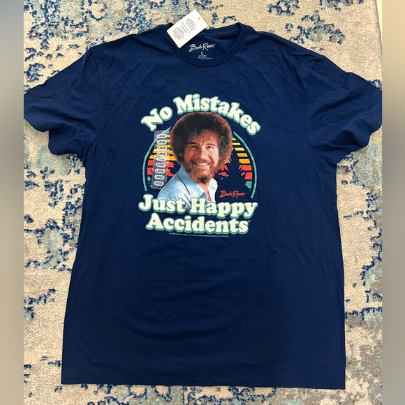 Bob Ross “happy accidents” Shirt Blue Official Merch Size L NWT - Picture 1 of 3
